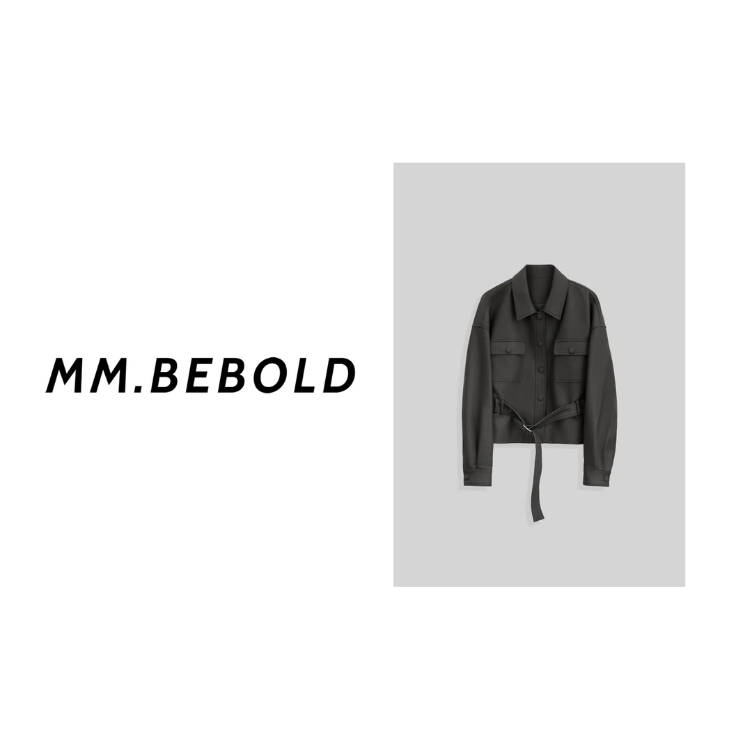 【大大精选】系带百搭单排扣皮外套MKF24166