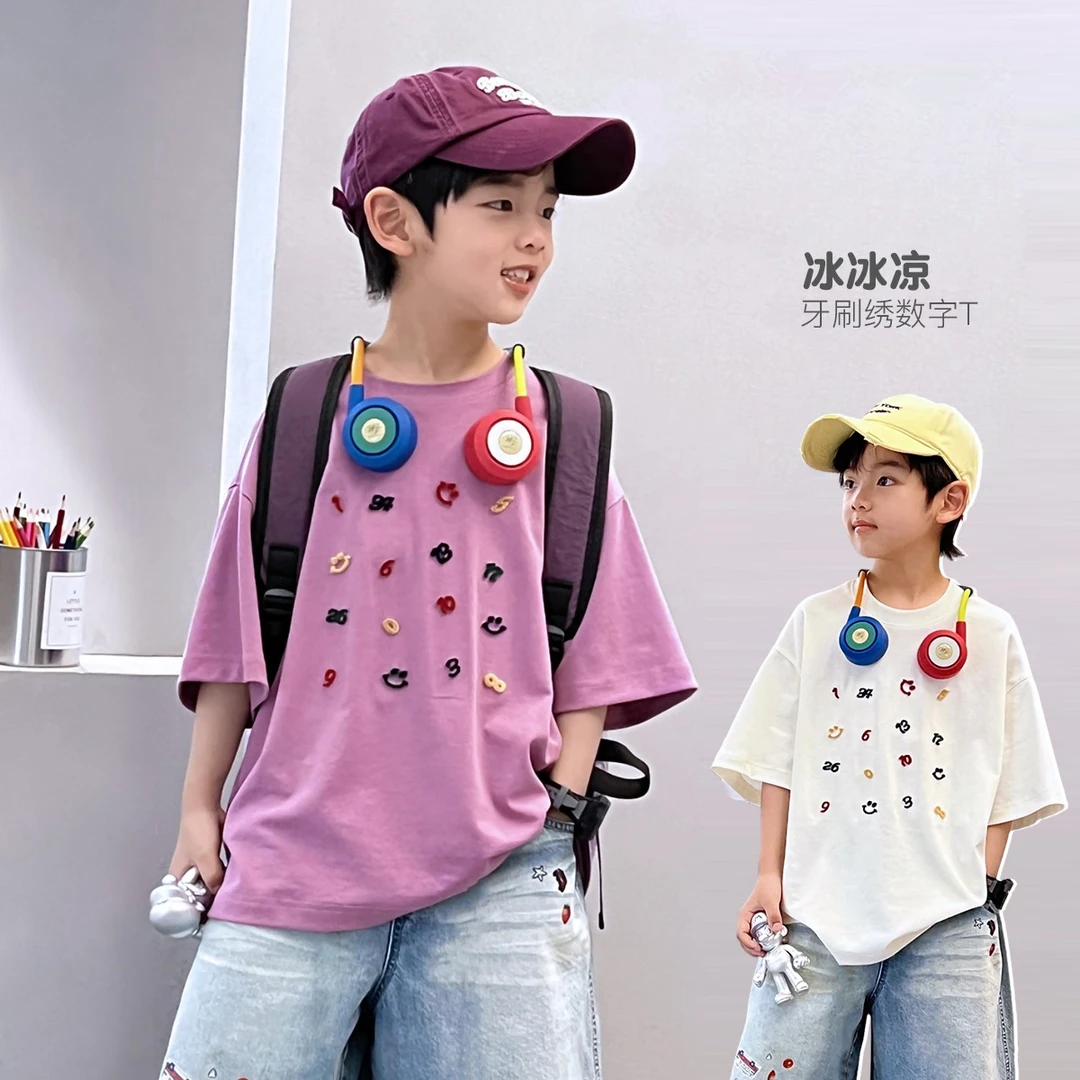 男童短袖t恤夏季儿童中大童童装刺绣半袖休闲上衣 5059747O8