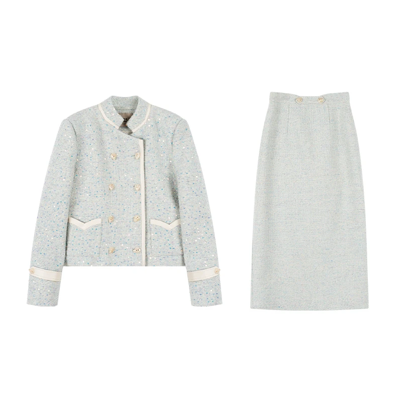 至禾Wonderland【阑珊星光】千金风琉璃亮片羊毛小香羽绒服套装