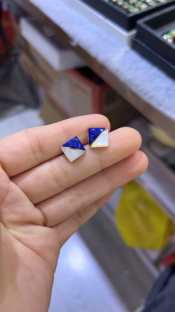 青金石半山水聚宝盆耳饰925银颜色多样性发货拍一发一