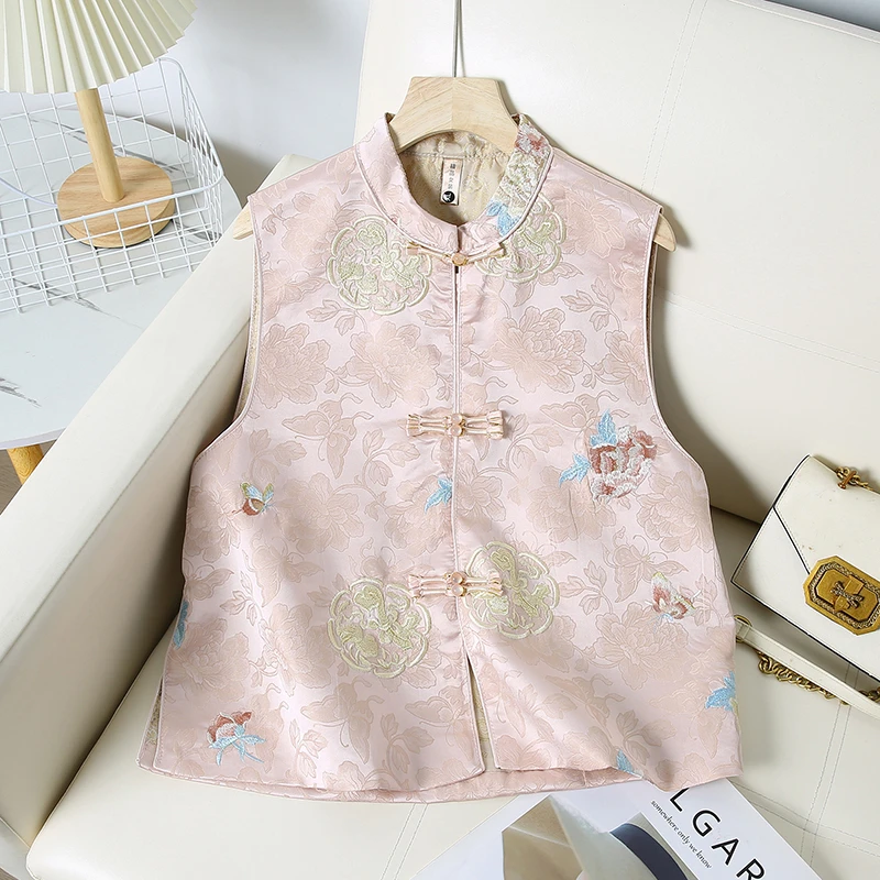 【如意】春季新款重工艺国风刺绣中式国风提花马甲百搭盘口背心马夹