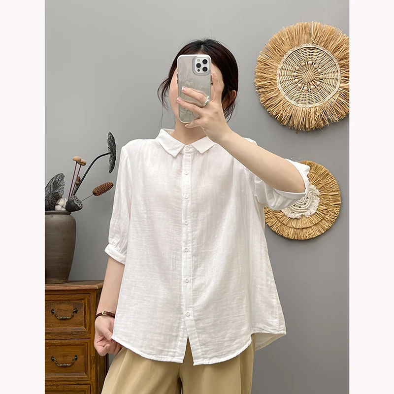 【全额运费补贴】气质简约大方干净素雅双层纱全棉女士衬衫夏季软糯