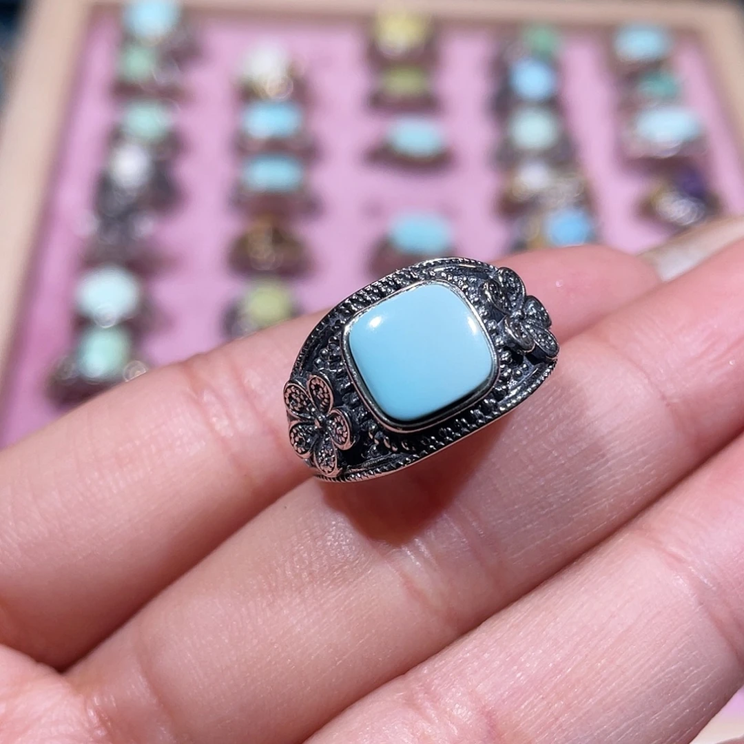 绿松石银S925镶嵌戒指戒指