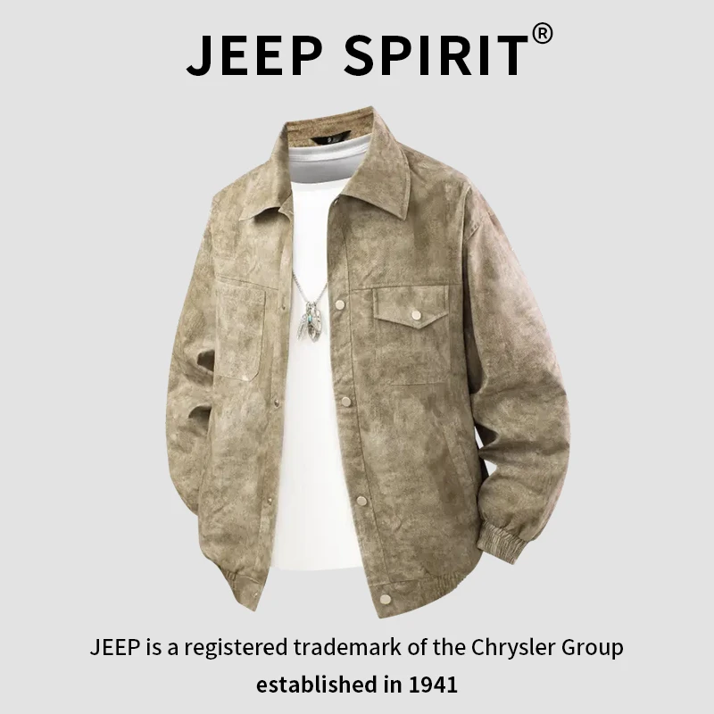 JEEPSPIRIT吉普工装翻领夹克男美式潮流牌扎染春秋季休闲百搭外套