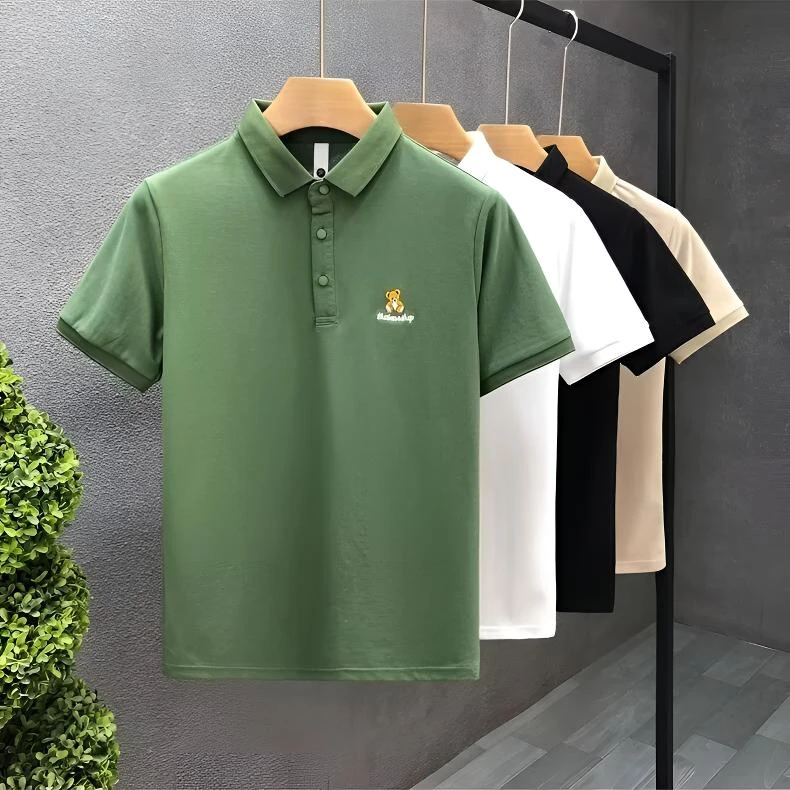 小熊夏季新款短袖POLO衫男简约翻领宽松休闲体恤
