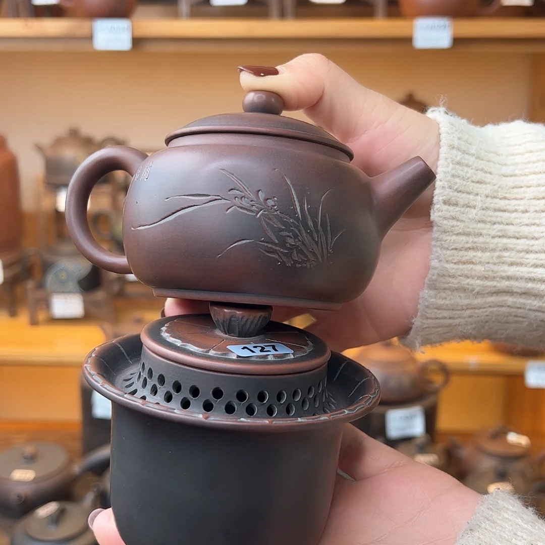 1****_坭兴陶茶壶两个兰花