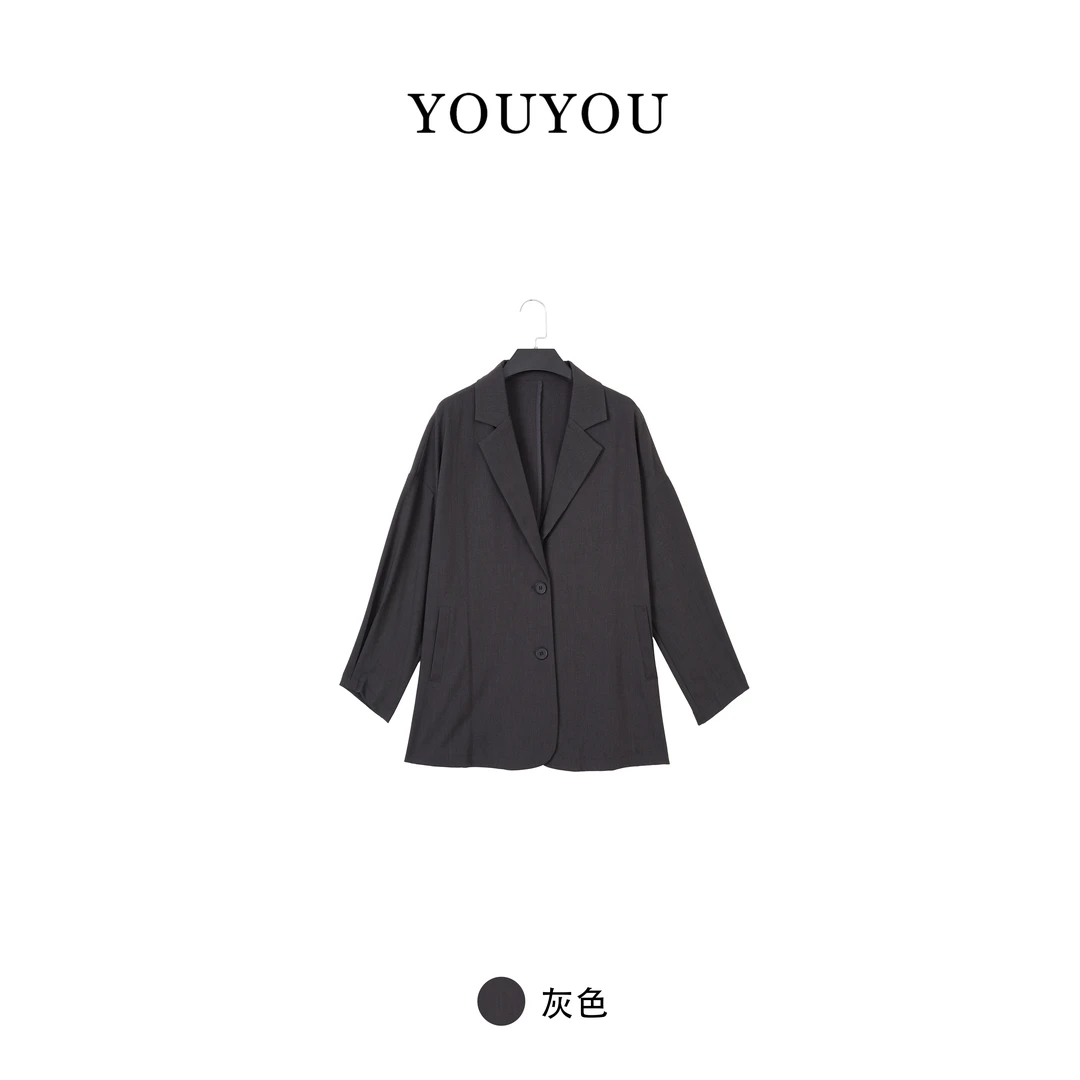 欧尼家【黑灰恋人】纯色西装简约2023新款春秋流行休闲西装XZ3941