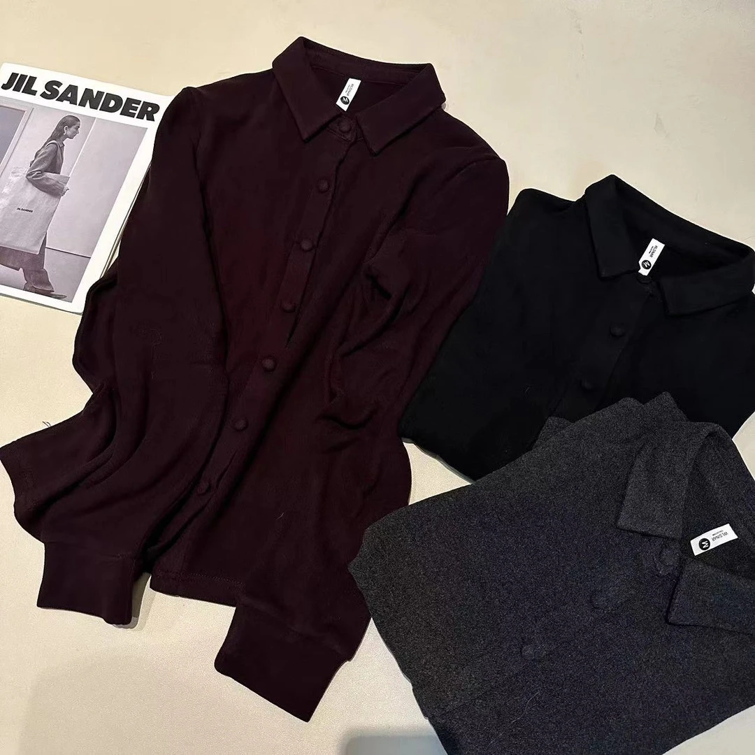 yj-春秋款衬衫领设计感时尚百搭长袖显瘦上衣款女