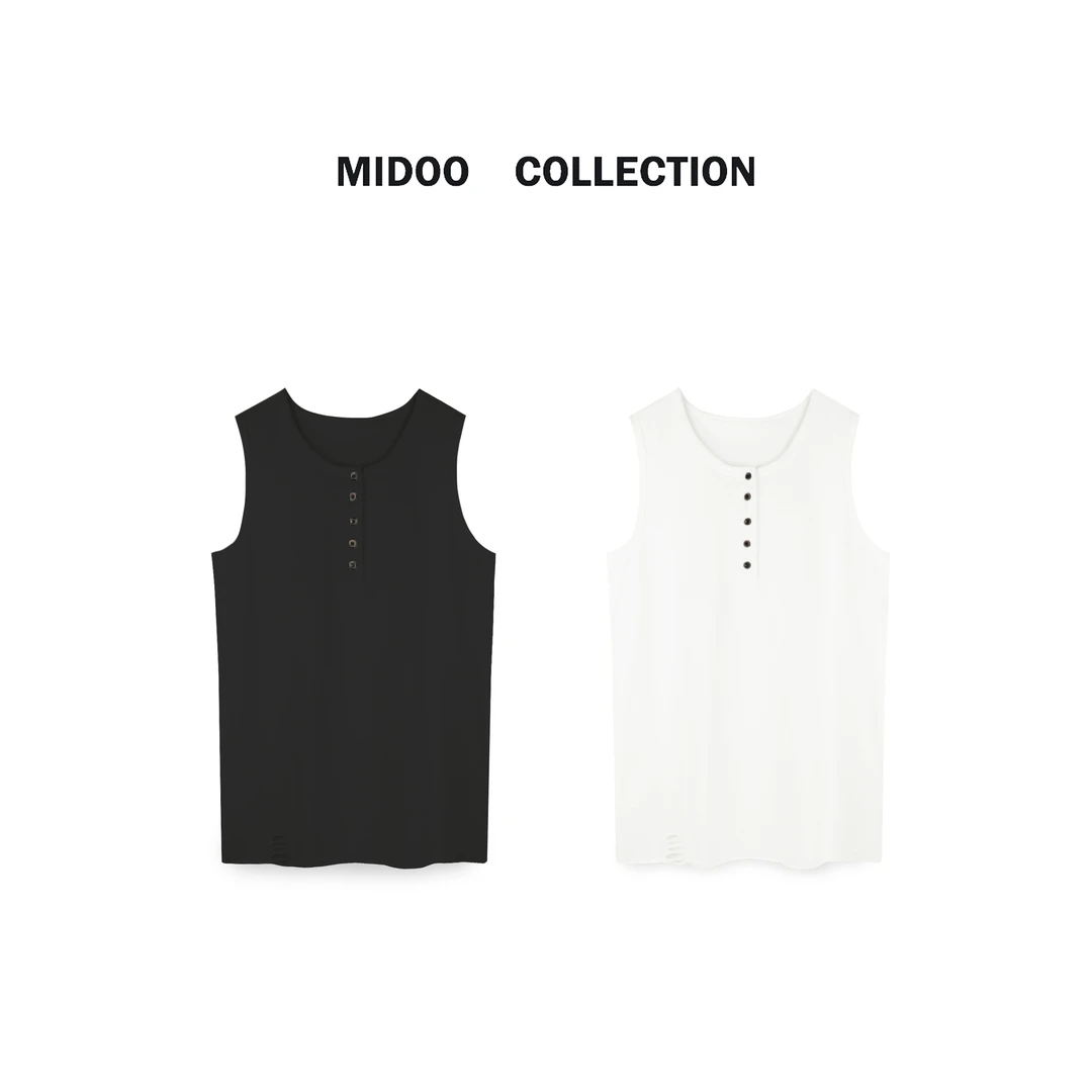 MIDOO 一排扣2024 慵懒感卷边破洞长款背心