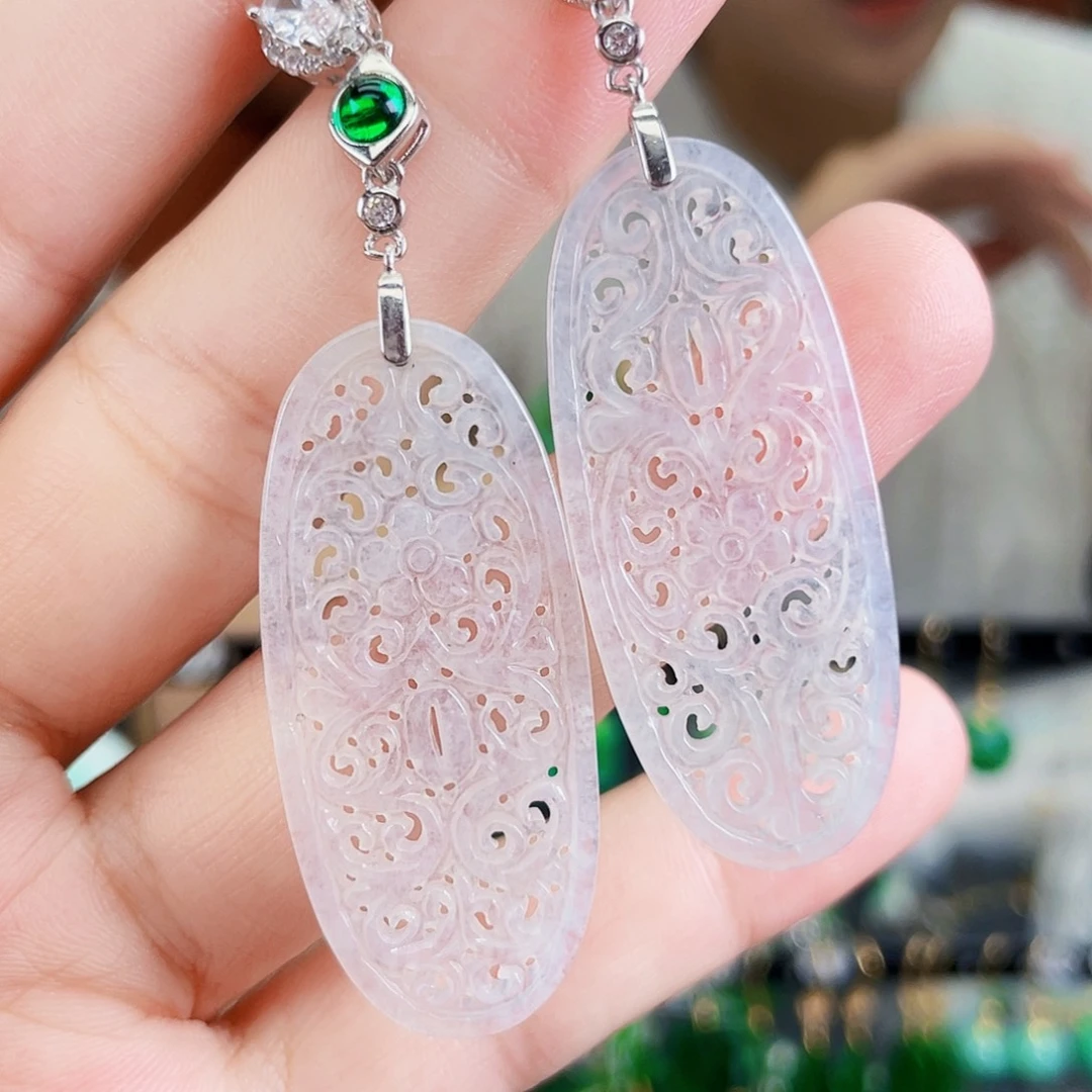 银S925镶嵌翡翠耳饰