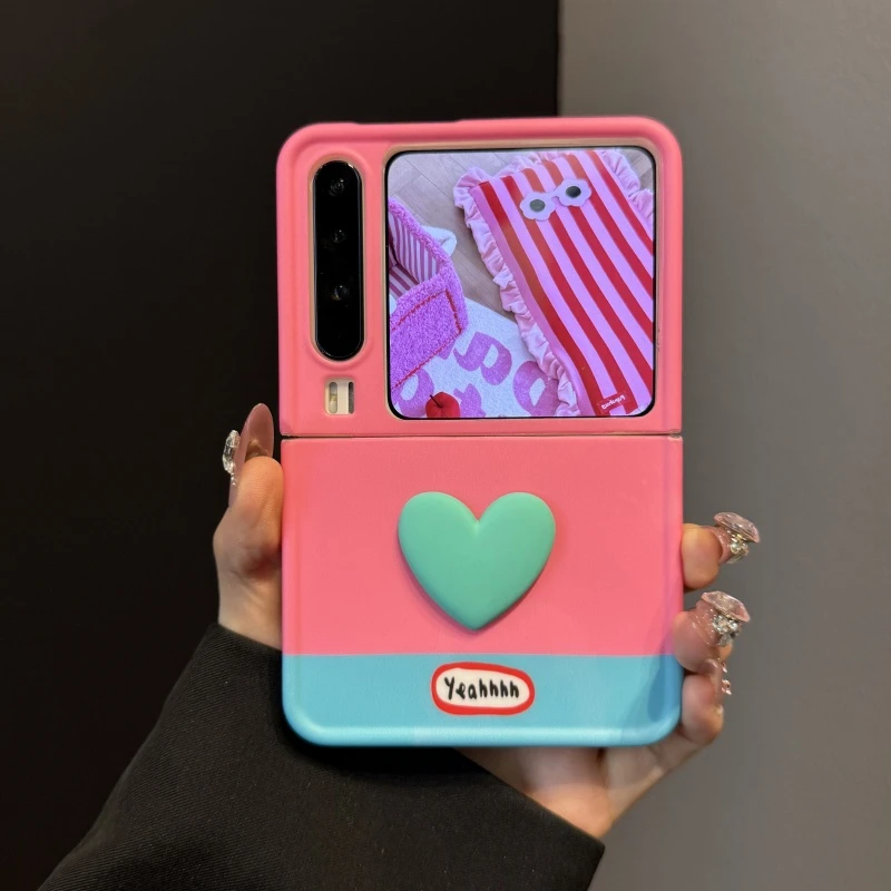 适用华为purax典藏版折叠屏手机壳pocket2多巴胺磨砂拼色立体爱心