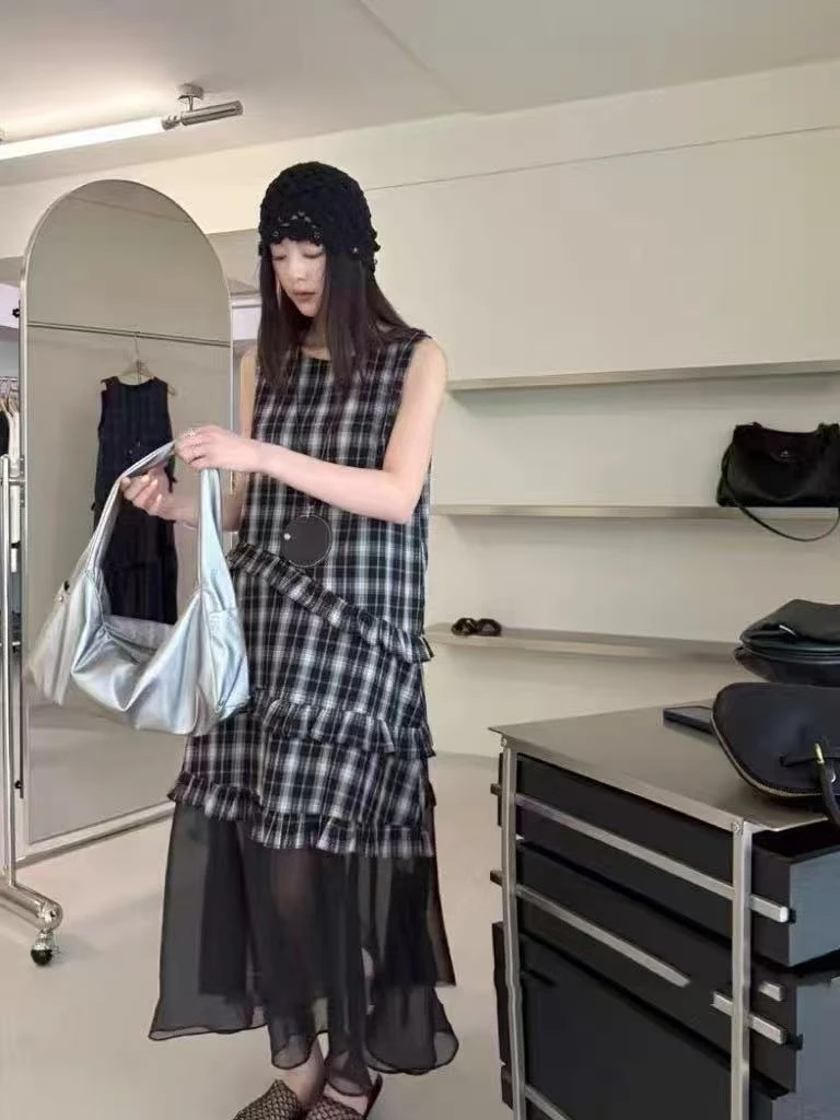 深圳南油高货ZZ连衣裙无袖气质格纹拼接格子显瘦背心时尚裙子