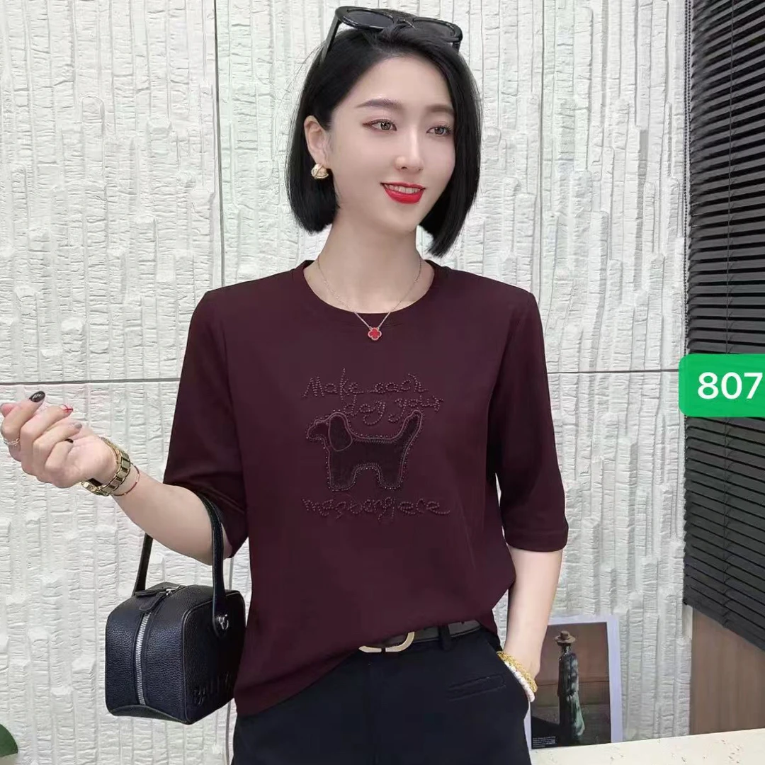 807早秋新款女装修身显瘦中袖圆领T恤