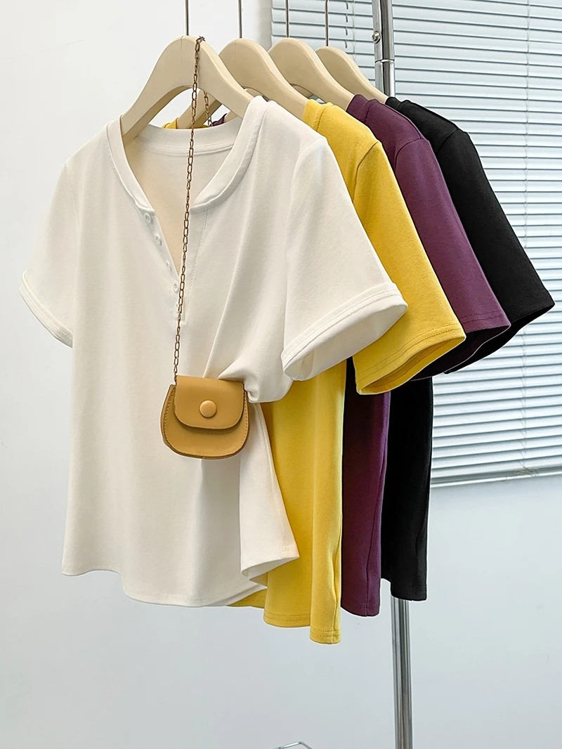 2025夏季新款高腰显瘦百搭排扣设计感小众上衣6505