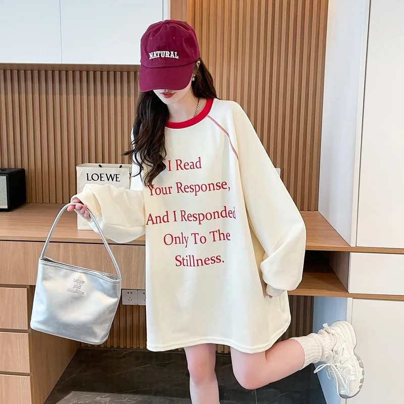 秋季爆款oversize纯棉卫衣女韩版宽松慵懒风薄款字母印花减龄上衣