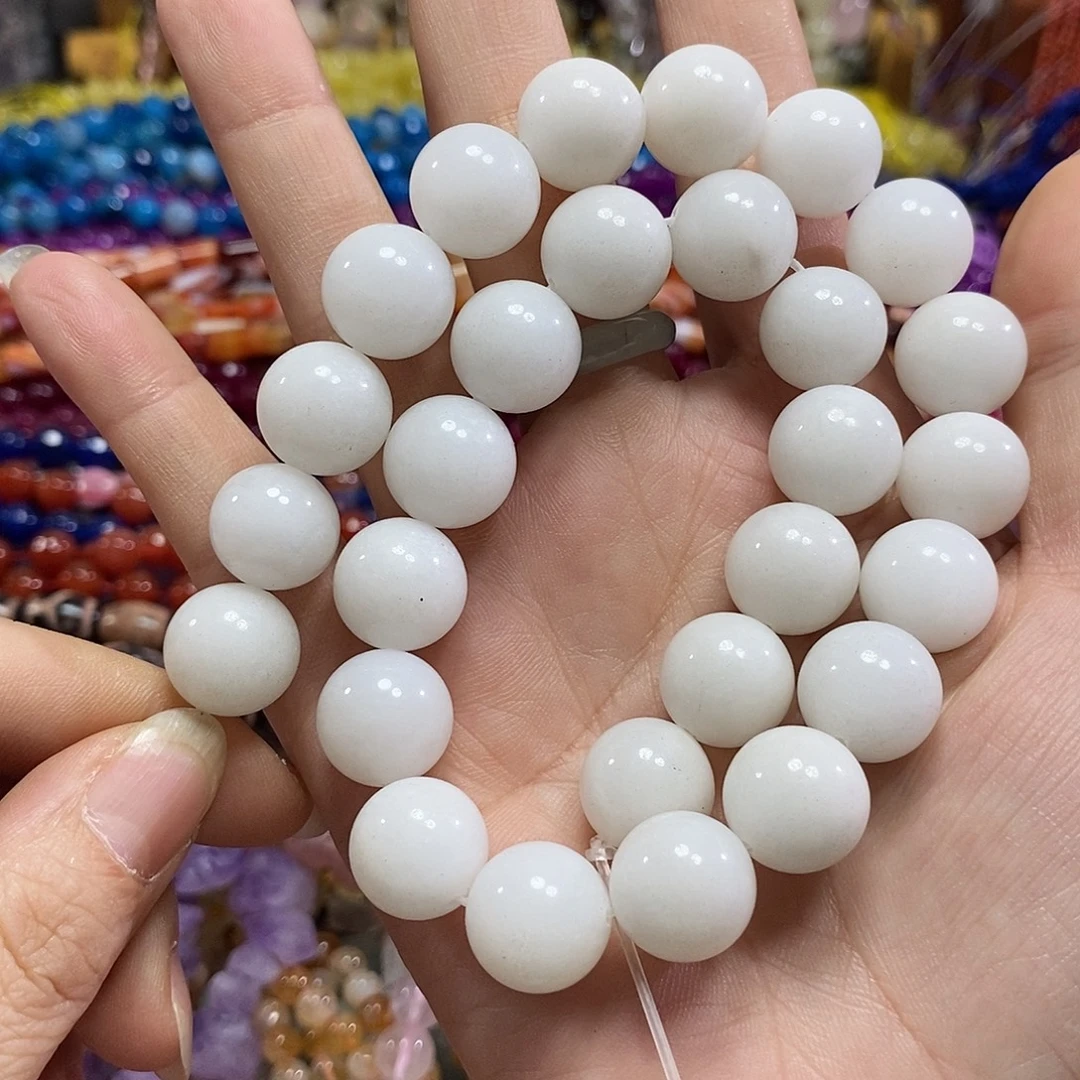 玛瑙/玉髓未镶嵌珠宝半成品白玉一条卡14mm