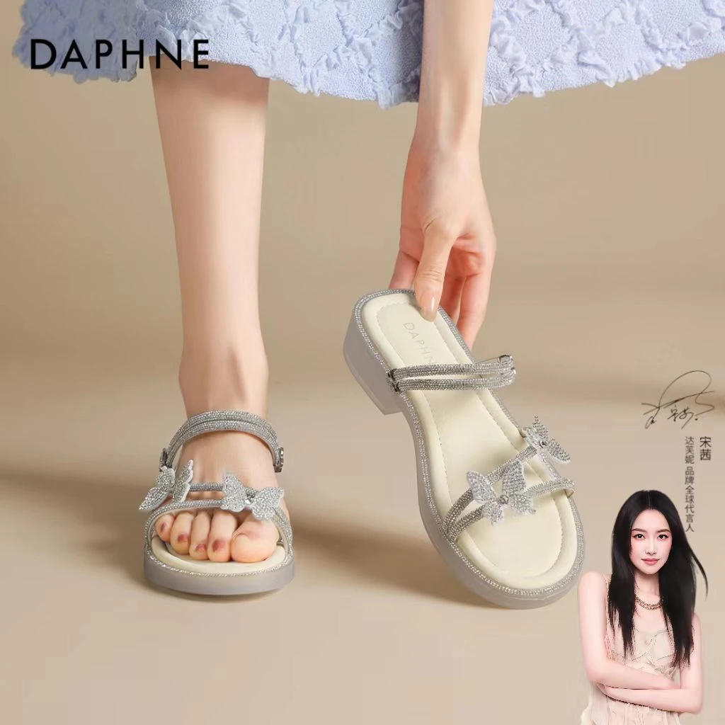 【宋茜代言】达芙妮水钻凉鞋25夏季新款舒适外穿配裙子女士凉拖厚底