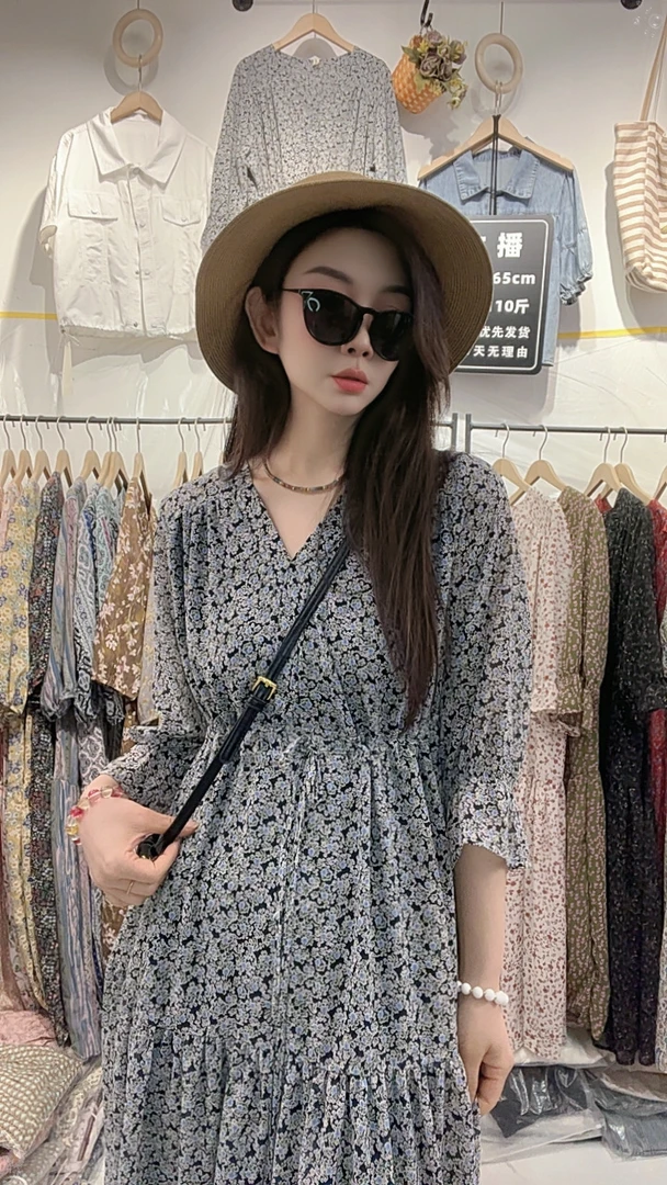 夏季120长雾中迷蒙双穿连衣裙法式七分花边袖