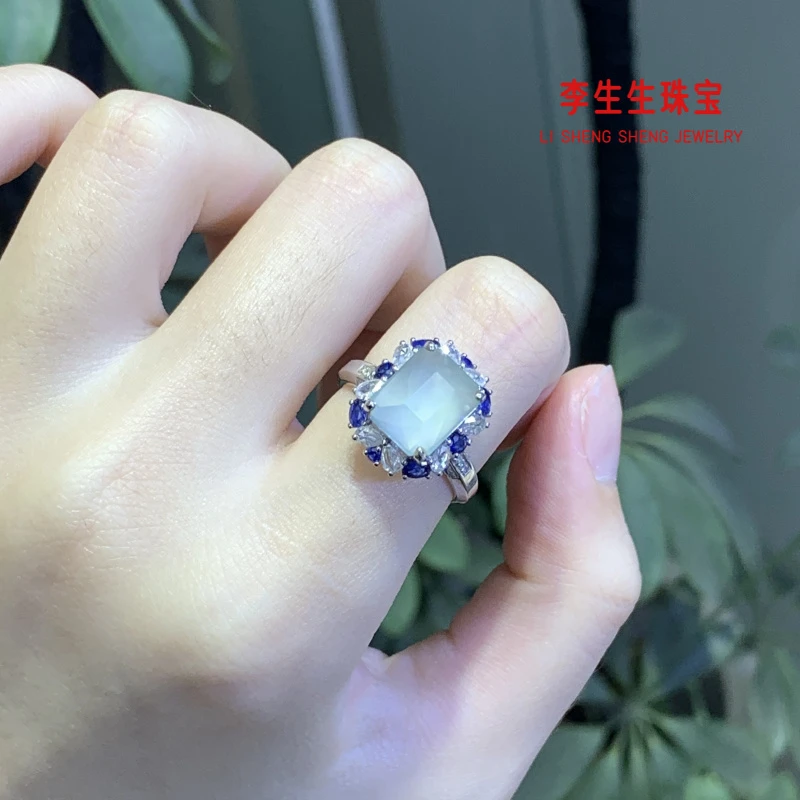 春日珠宝天然缅甸A货翡翠豪镶冰晴切割面设计款无事牌戒指H