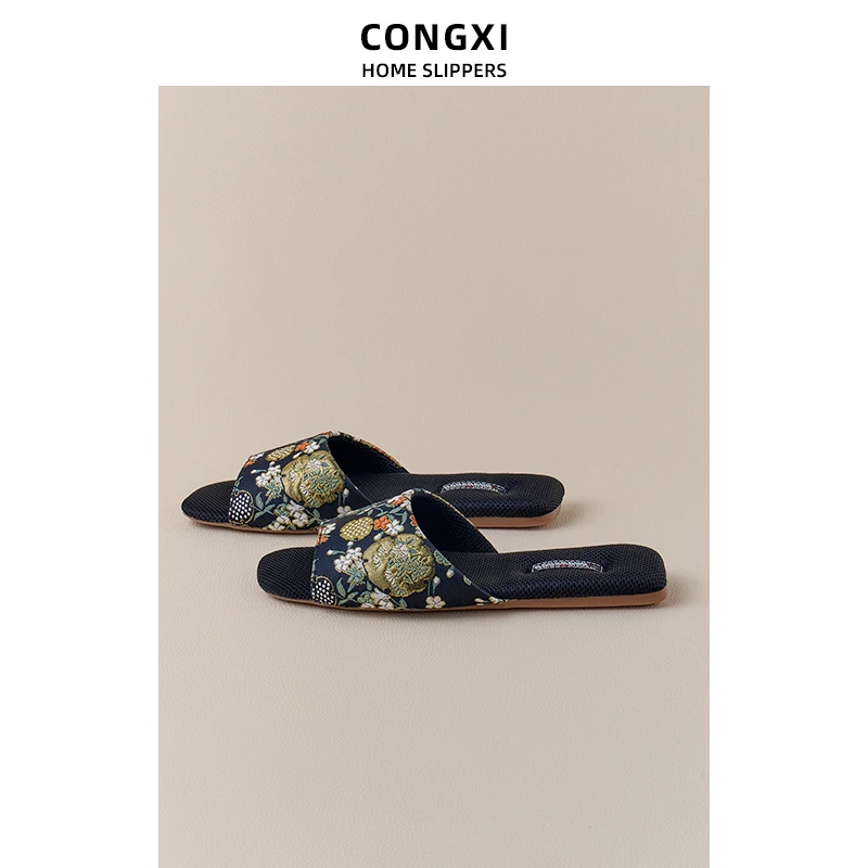 显白百搭古典黑 居家外穿国风拖鞋夏 透气露脚趾凉拖 防滑牛筋底