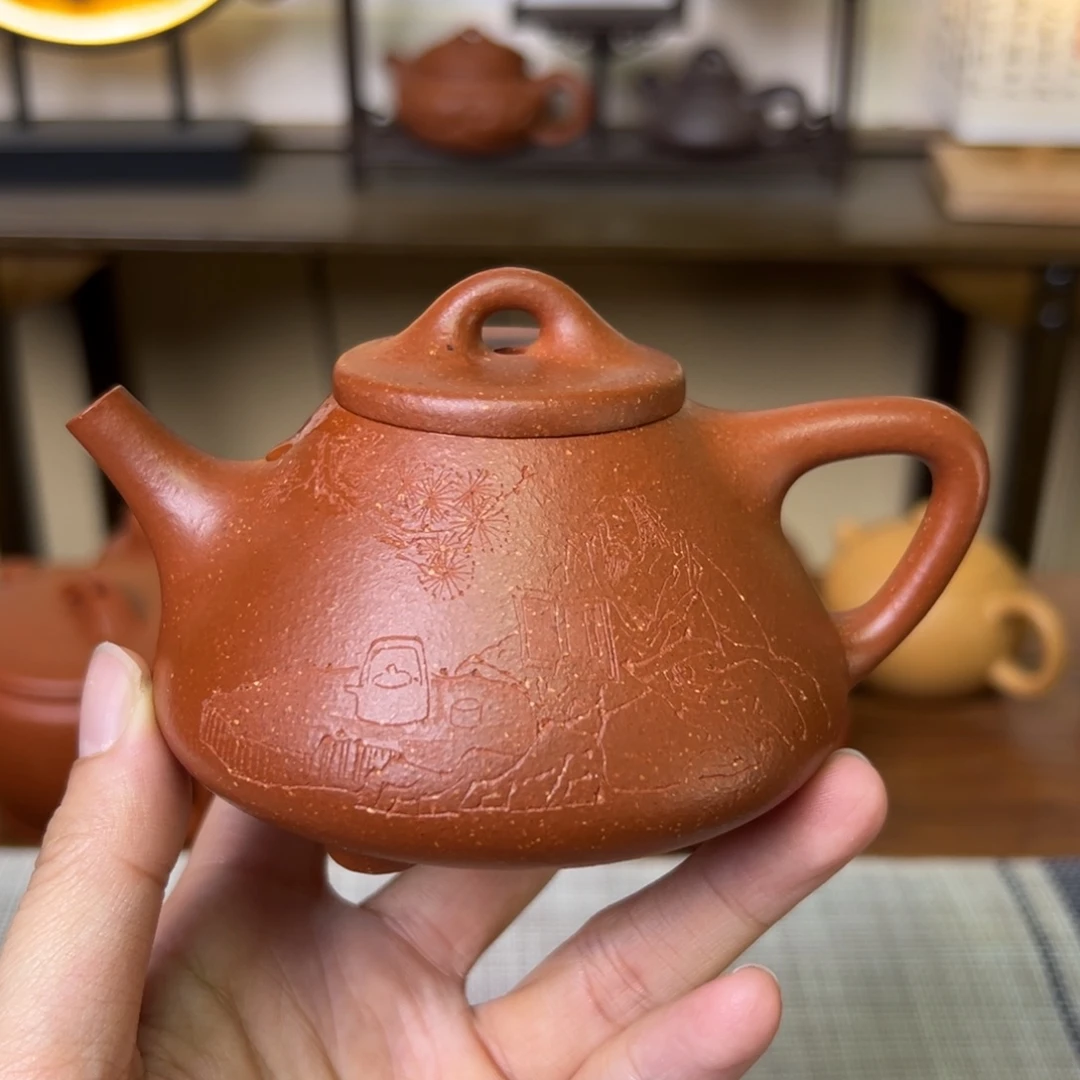 紫泥茶壶紫砂壶子冶石瓢红降坡170cc