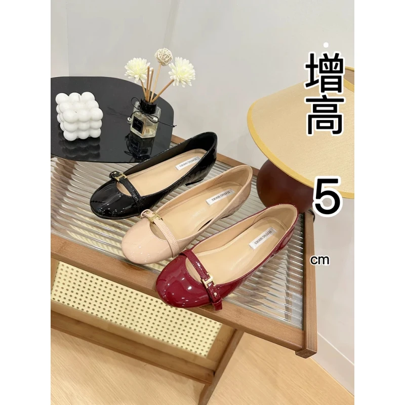 增高5cm小香风金属一字扣带圆头浅口单鞋女懒人一脚蹬软底晚晚鞋