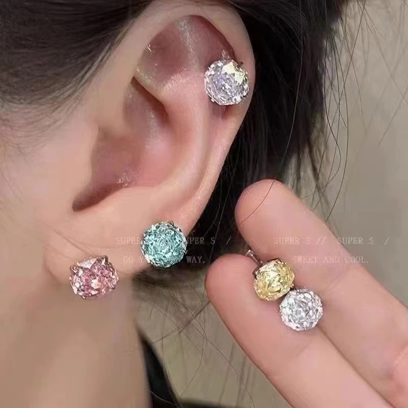 钛钢合成锆石耳饰 八边玫瑰切超仙超闪耳骨钉耳蜗订长6粗0.8杆