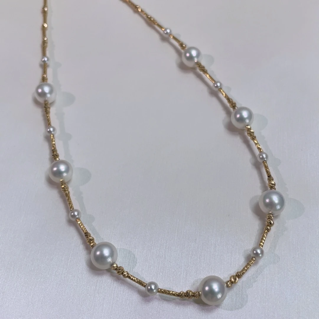 项链18K金镶嵌海水珍珠3-8mm