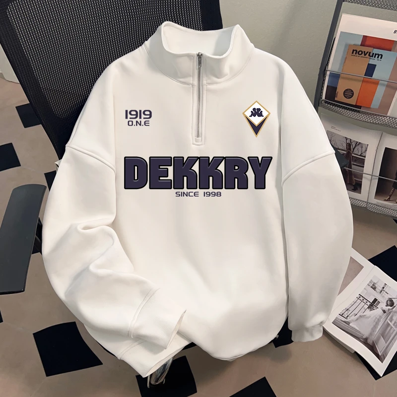 jtrt美式复古立领字母印花重磅半拉链长袖T恤潮牌秋冬季百搭上衣