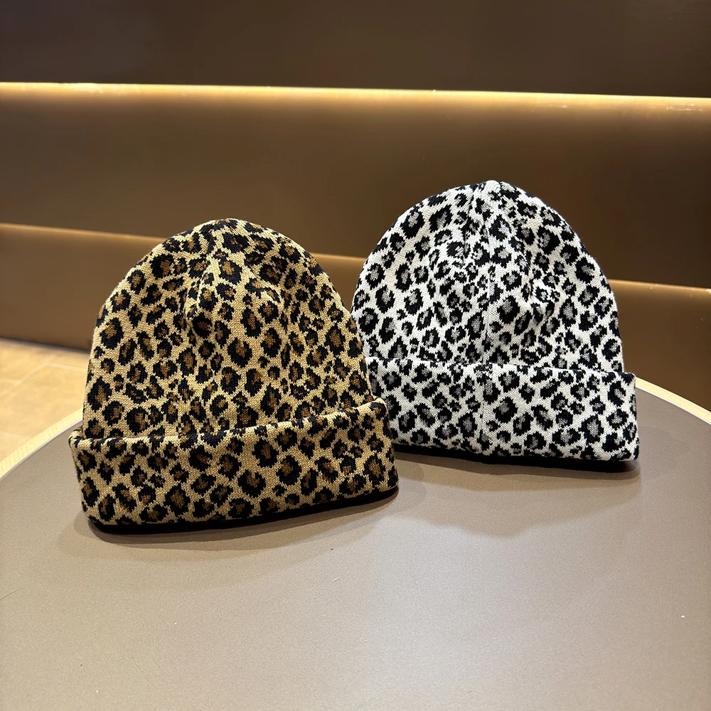 儿童秋冬洋气豹纹加厚保暖针织帽子宝宝护耳帽男女童时尚毛线帽潮