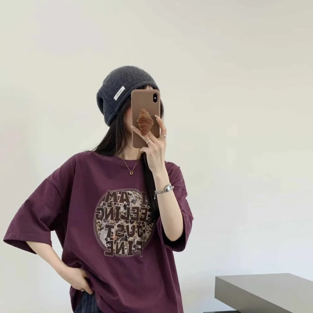 阿梅家秋季磨毛字母短袖常规轻职风纯色T恤宽松时尚男女同款2906