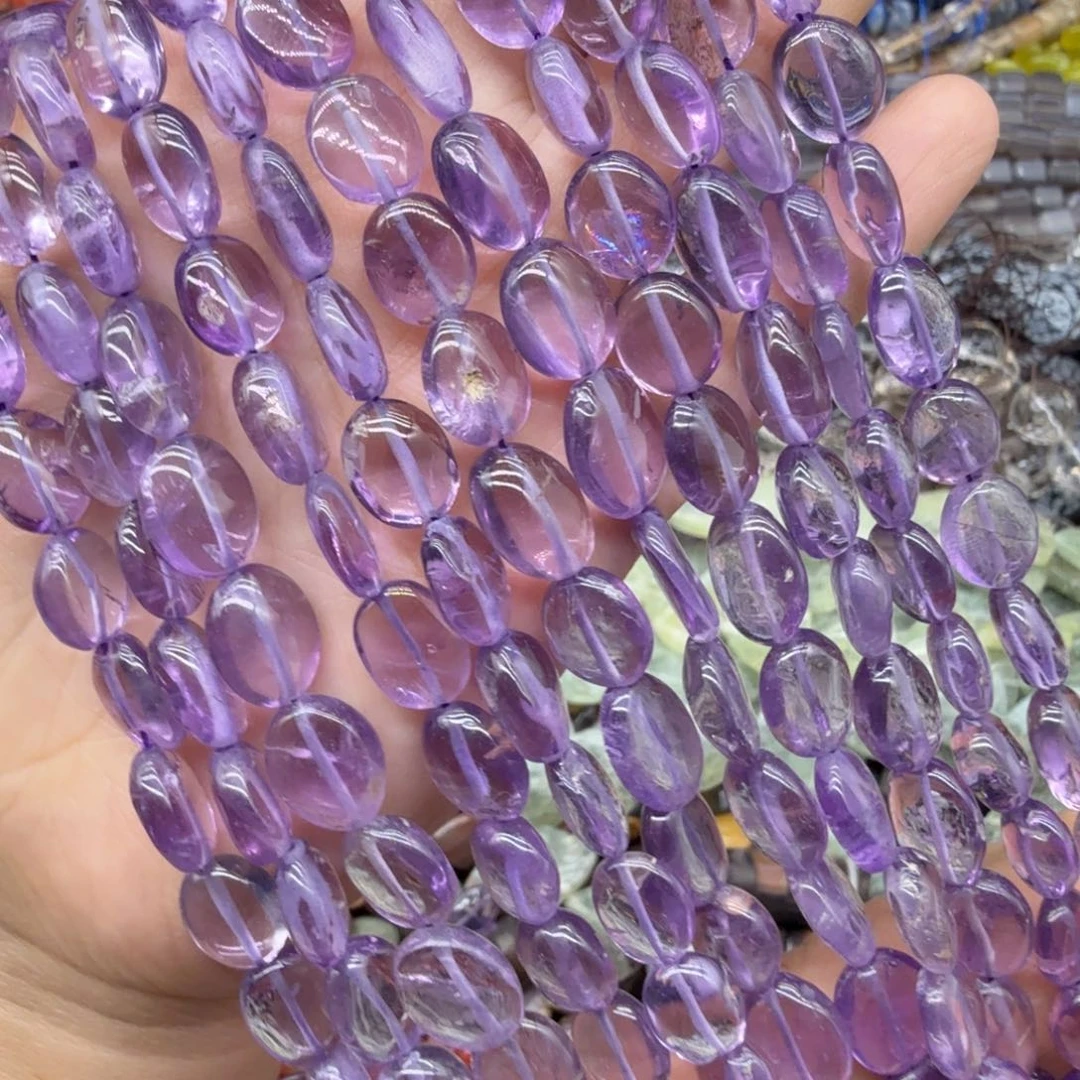 水晶珠宝半成品未镶嵌卡8×10紫水晶糖豆一条