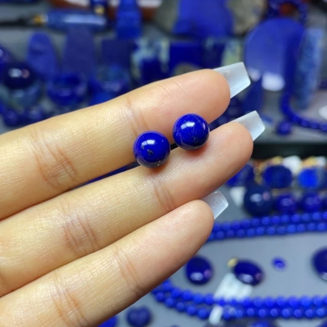 青金石银S925镶嵌8mm耳饰