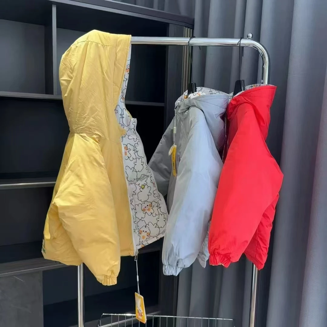 【双面穿-1】清货90白鸭绒羽绒服童装连帽碎花男女同款