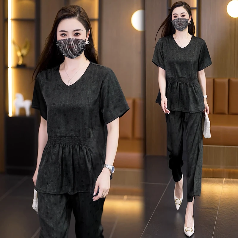 2025夏装新款高端设计感大码时尚妈妈套装气质收腰宽松显瘦两件套