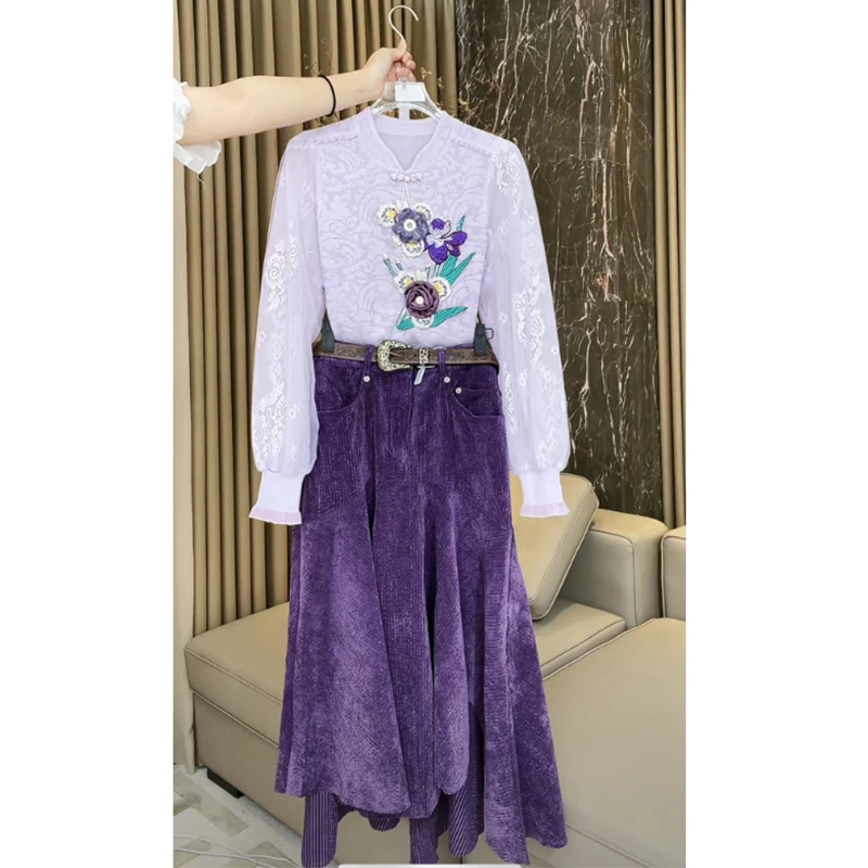 芙娜妮法式针织衫毛衣保暖通勤复古半身裙收腰气质两件套F2431825