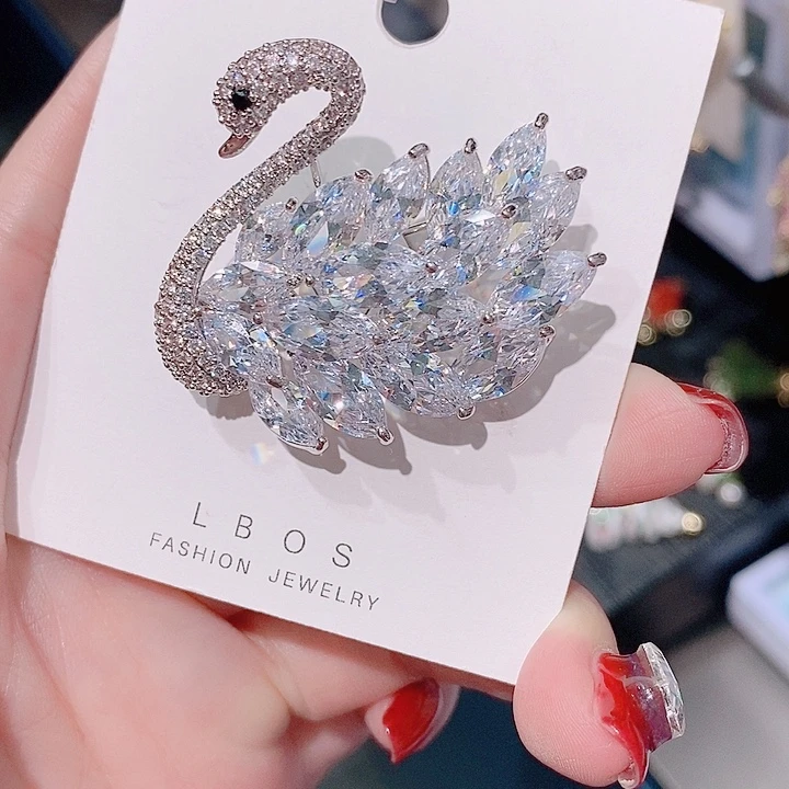 锆石铜合金奢华天鹅胸针 经典款