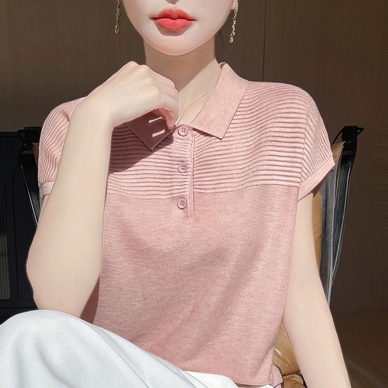 桑蚕丝翻领polo衫短袖t恤女2025夏季新款洋气妈妈宽松上衣