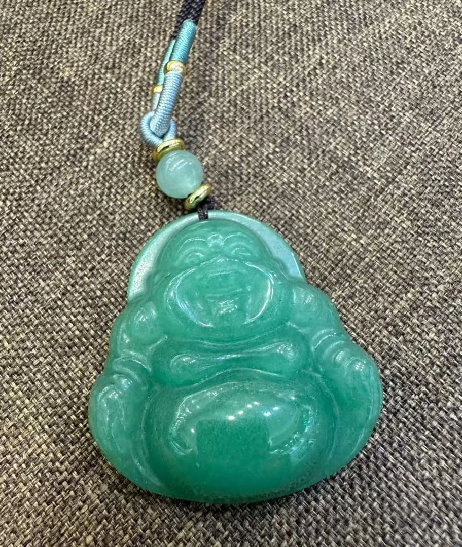 非金属布艺吊坠 绿色冰种大肚弥勒佛笑口常开佛公吊坠精雕