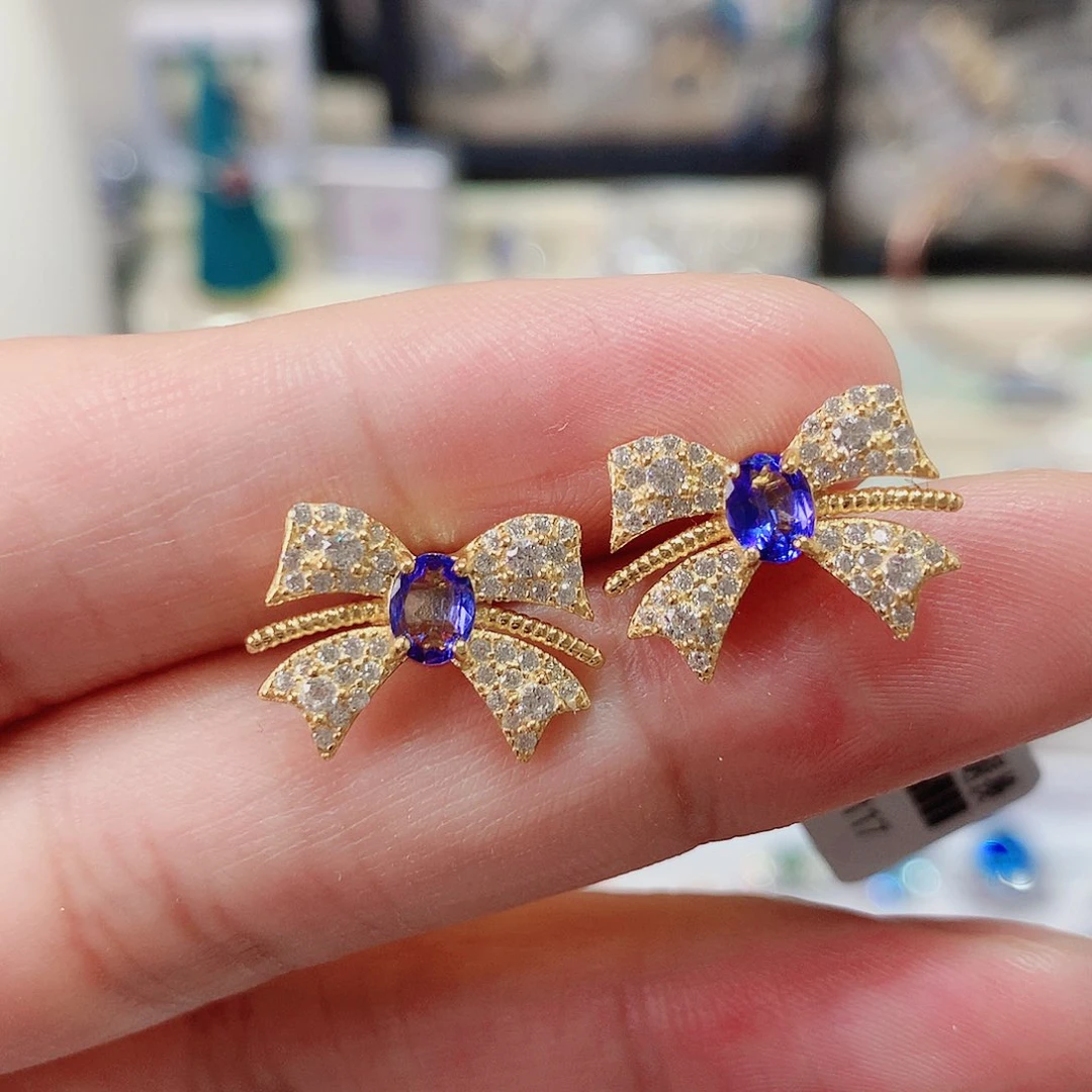 坦桑石耳钉银S925镶嵌