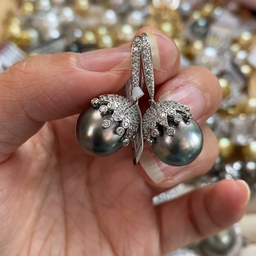 银S925镶嵌海水珍珠耳饰