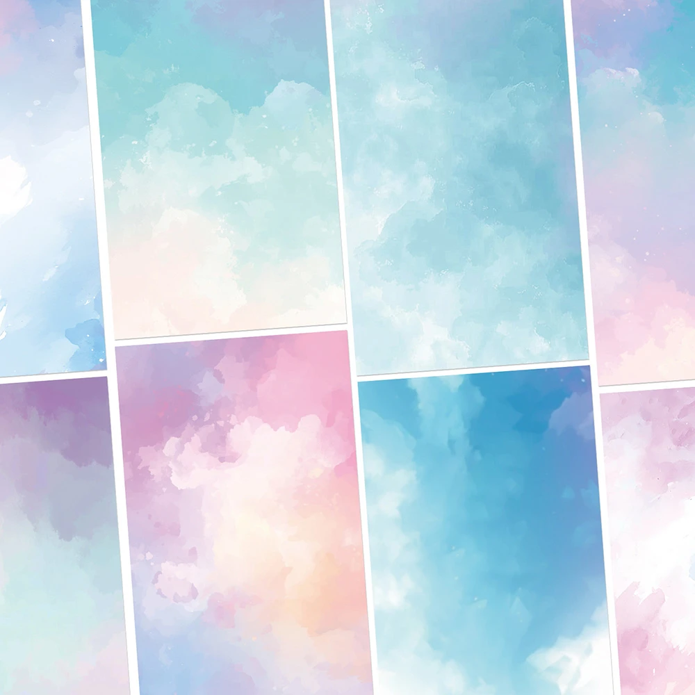 8张ins风浅色渐变晕染素材纸可裁剪diy手机壳背卡手账咕卡贴纸