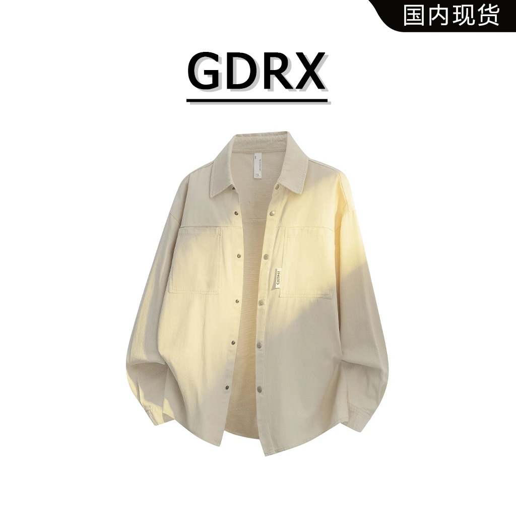 GDRX翻领男士衬衫2025秋季新款工装休闲宽松上衣潮流时尚长袖外套