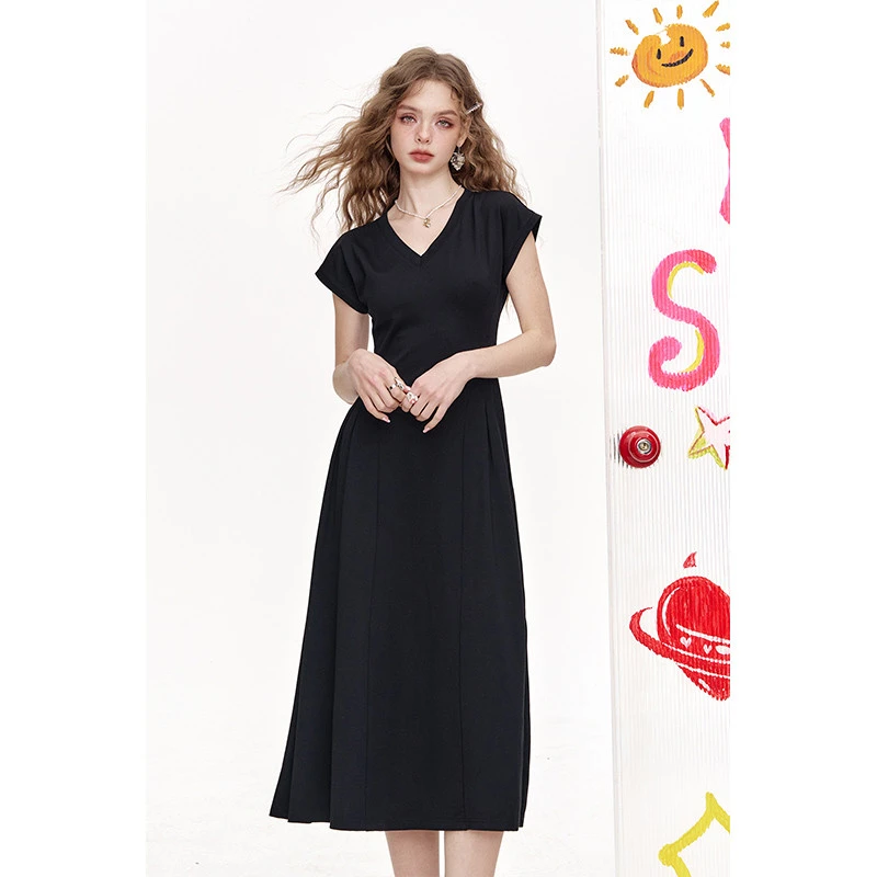 0028【金拐子】妖精的口袋新款小个子修身显瘦连衣裙v领连衣裙