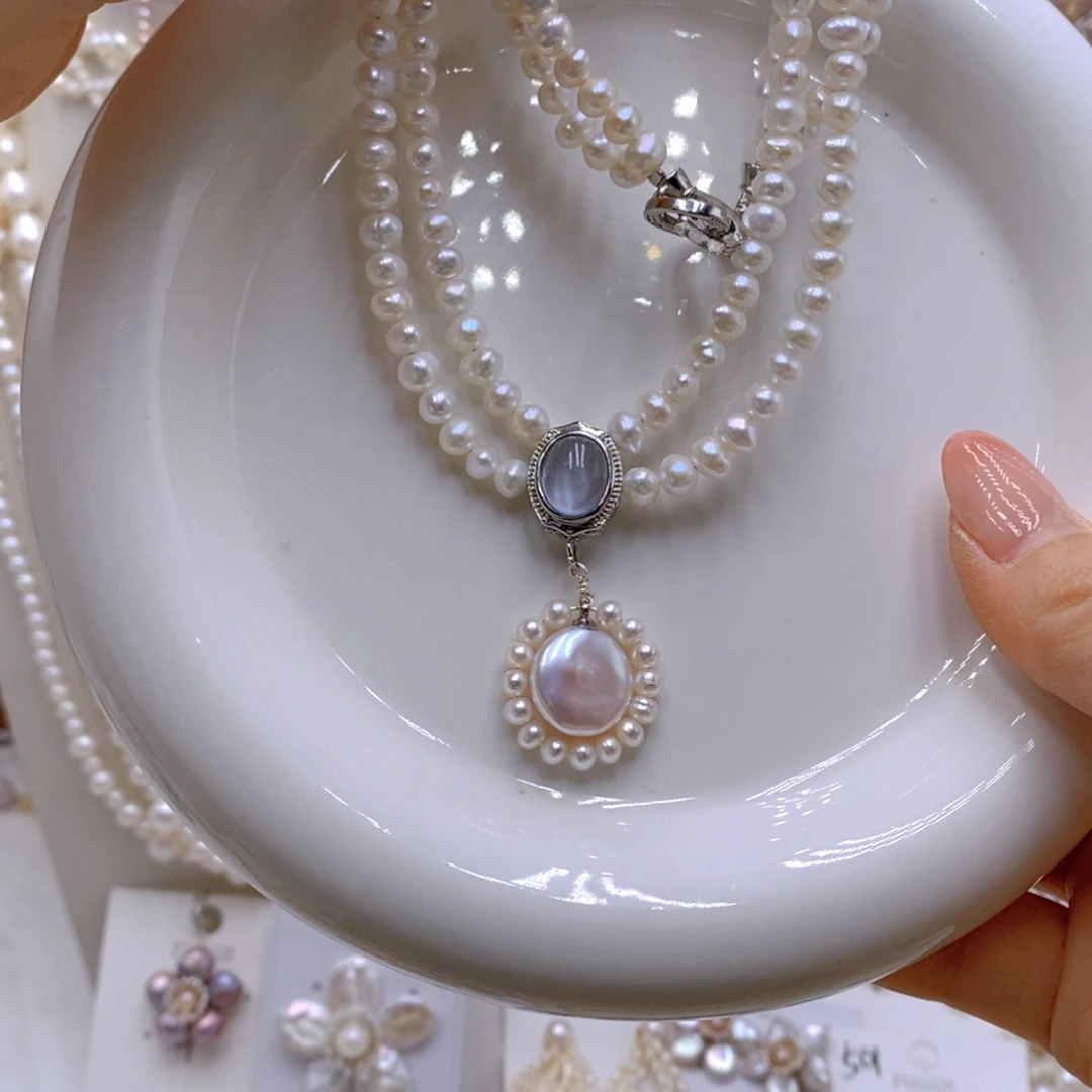 颈饰银S925镶嵌淡水珍珠饭*?