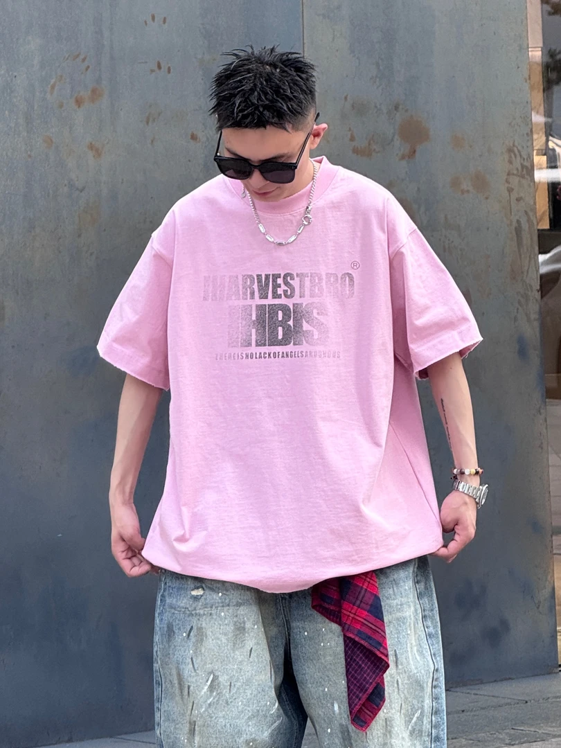 [7m 25SS]IHB潮牌夏季短袖T男重磅字母印花宽松青年帅气落肩半袖