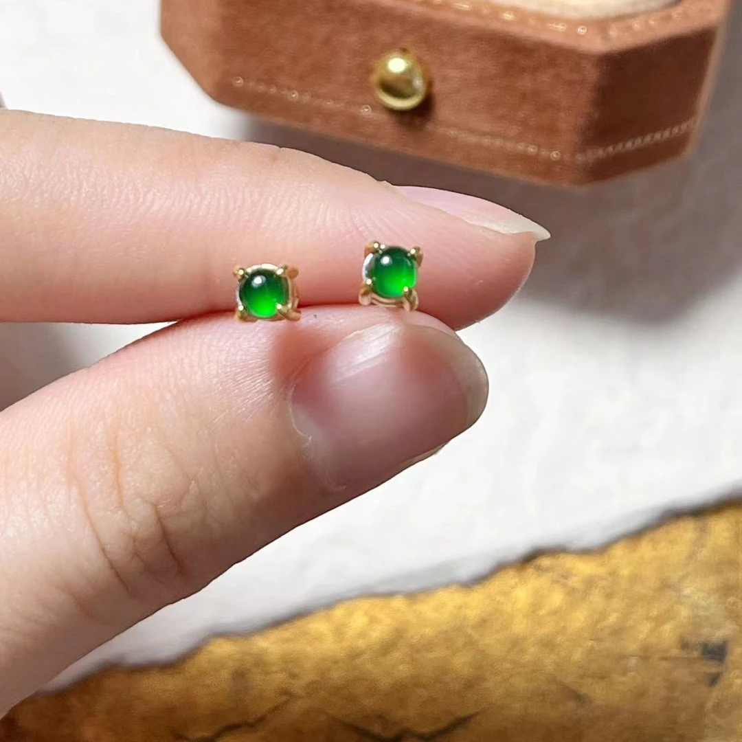天然A货翡翠蛋面经典四爪耳骨钉时尚简约 金色4mm