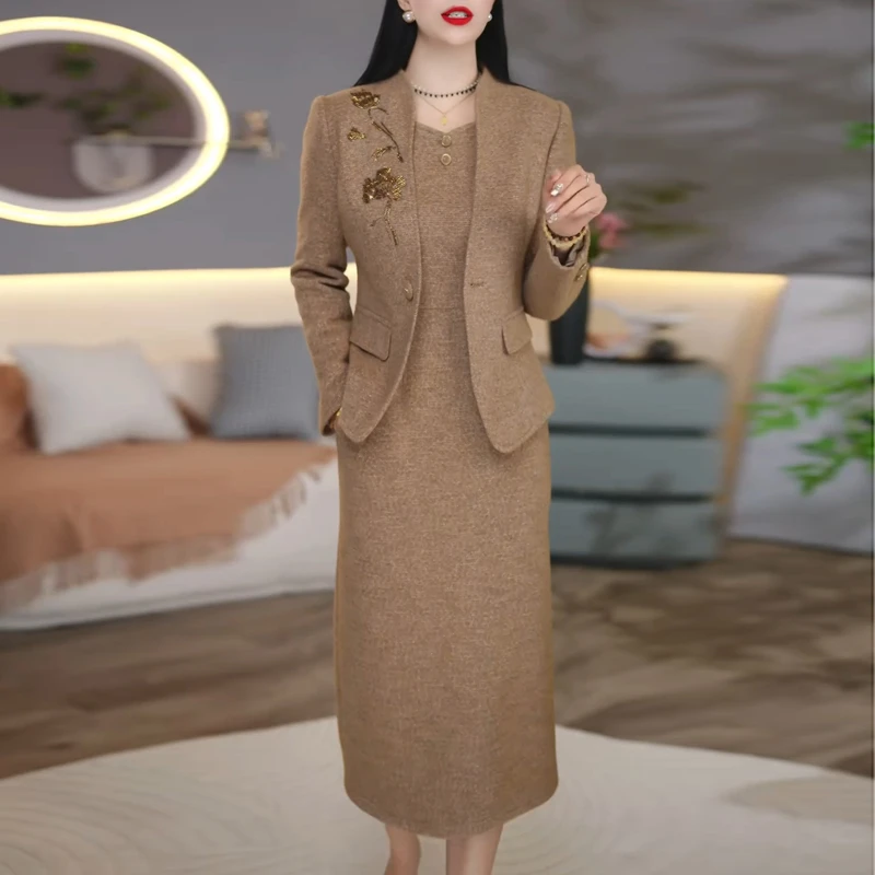 气质高档两件套连衣裙女装2025秋冬新款洋气厚款时尚洋气套装裙子