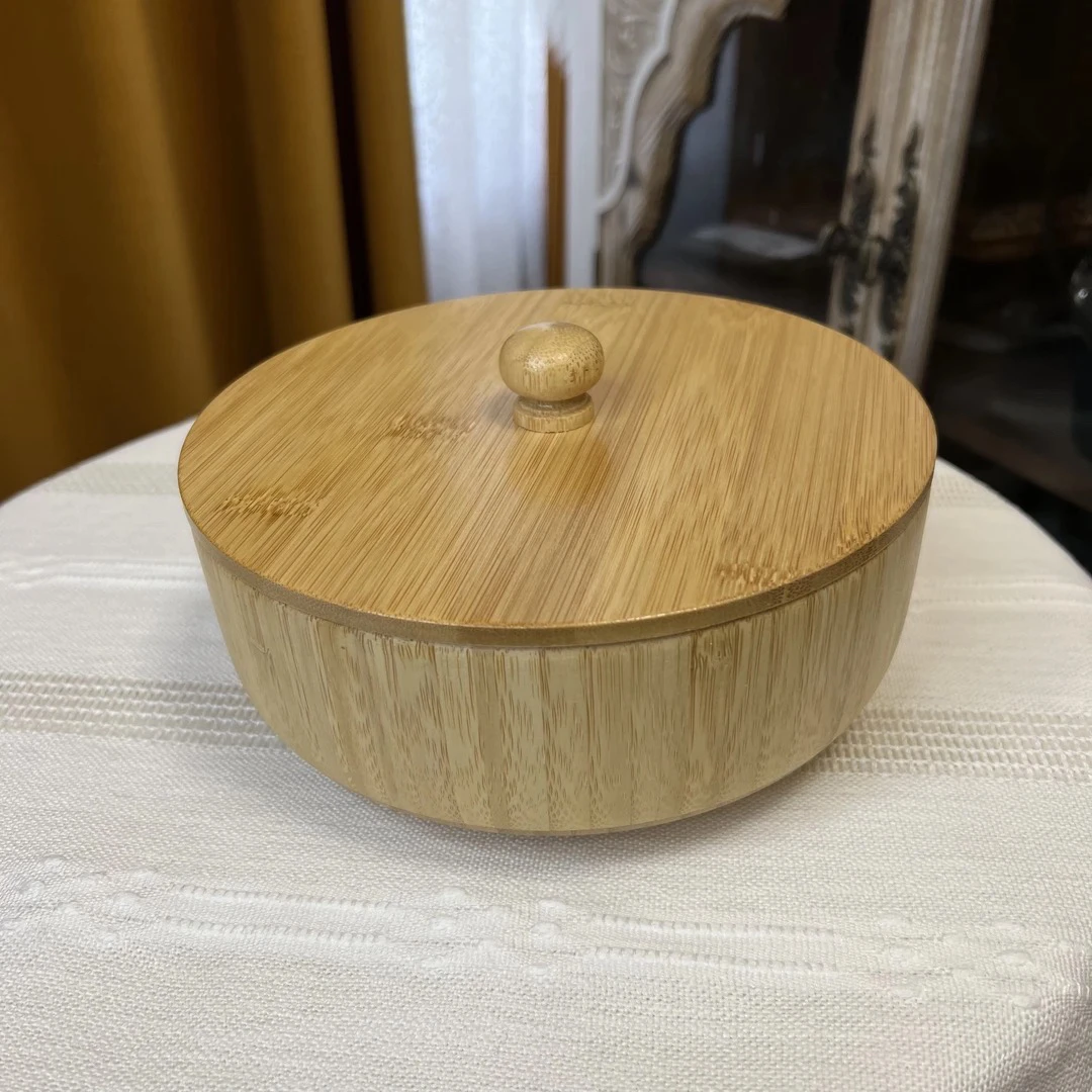 直径20cm深度5cm  jizidan带盖平底竹碗沙拉碗汤碗竹制和面碗面盆