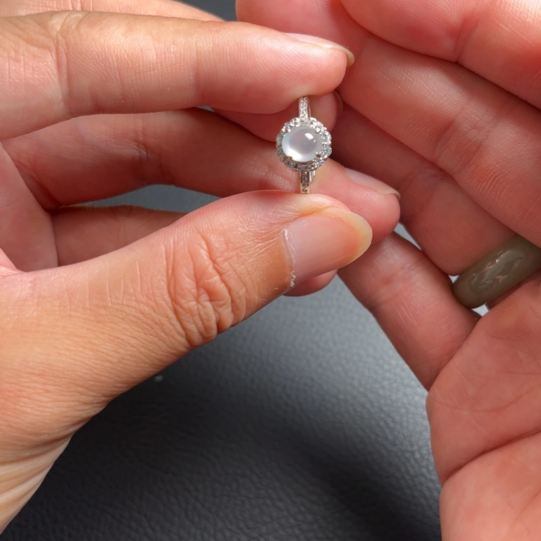 翡翠戒指银S925镶嵌缅甸翡翠A货